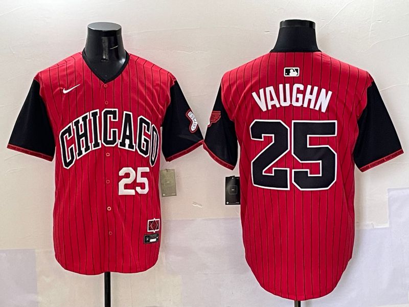 Men Chicago White Sox #25 Vaughn Red Stripe Joint Name Nike 2025 MLB Jersey style 2